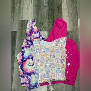 Barbie Bright Pink Hoodie 10-12 with Tie-Dye and Pastel Pattern Tops - 3-Pack